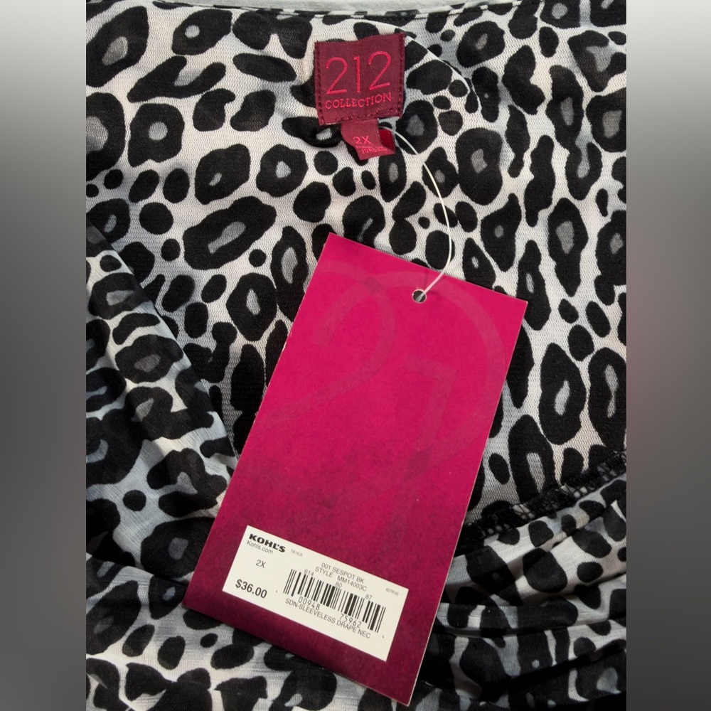NWT 212 Kohl's Black & White Leopard Print Sleeveless Tank.  2x - Picture 4 of 4